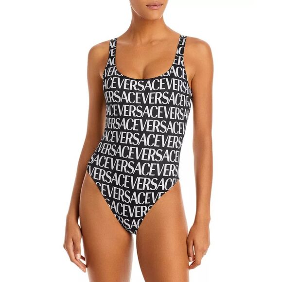 Versace Other - Versace Women's Black White Logo Allover One Piece Swimsuit Size 5 IT (10 US)